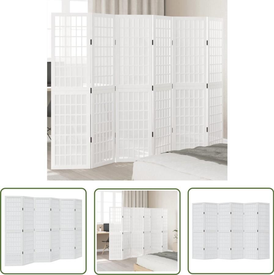 The Living Store Kamerscherm met 6 panelen massief paulowniahout wit Kamerscherm Scheidingswand Houten Schermdraad Paulowniahout Witte Meubels