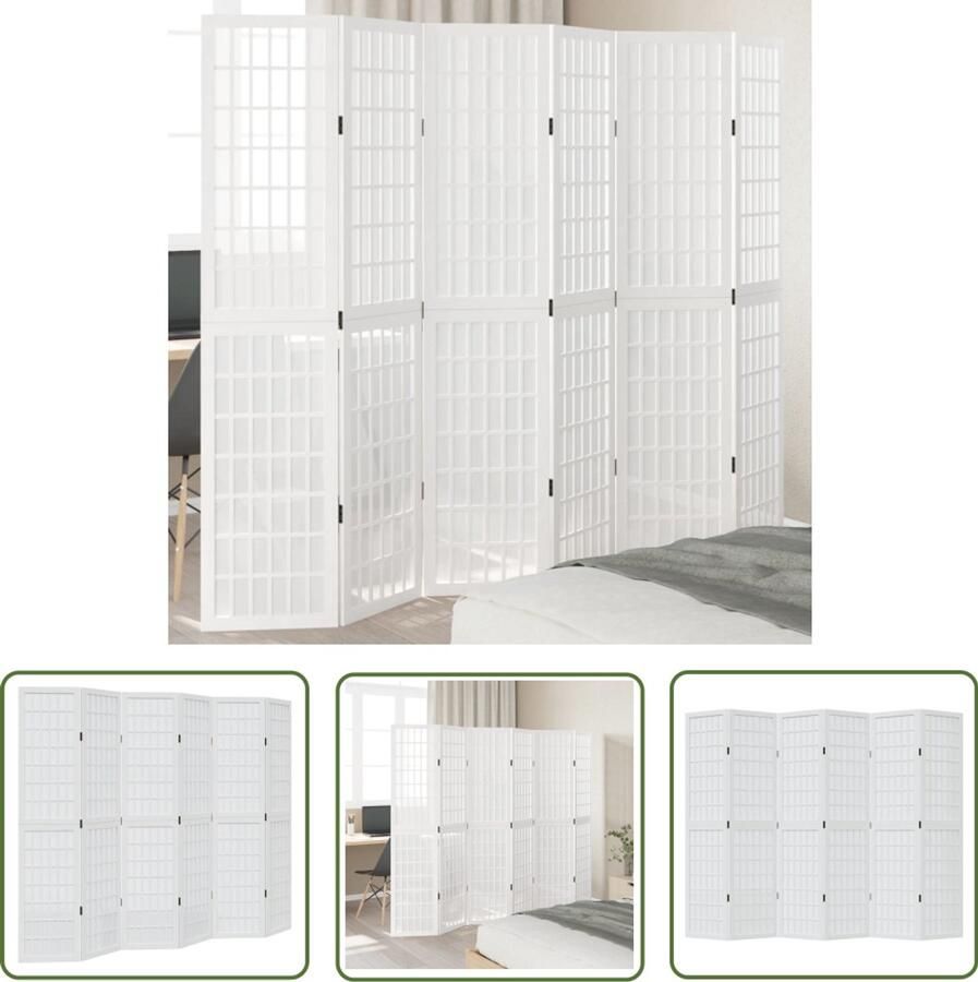 The Living Store Kamerscherm met 6 panelen massief paulowniahout wit Kamerscherm Scheidingswand Houten Scherm Paulowniahout Witte Muurdecoratie