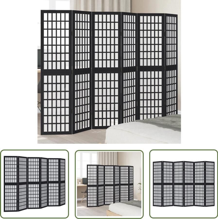 The Living Store Kamerscherm met 6 panelen massief paulowniahout zwart Kamerscherm Scheidingswand Houten Schermm Privacy Screen Paulowniahout