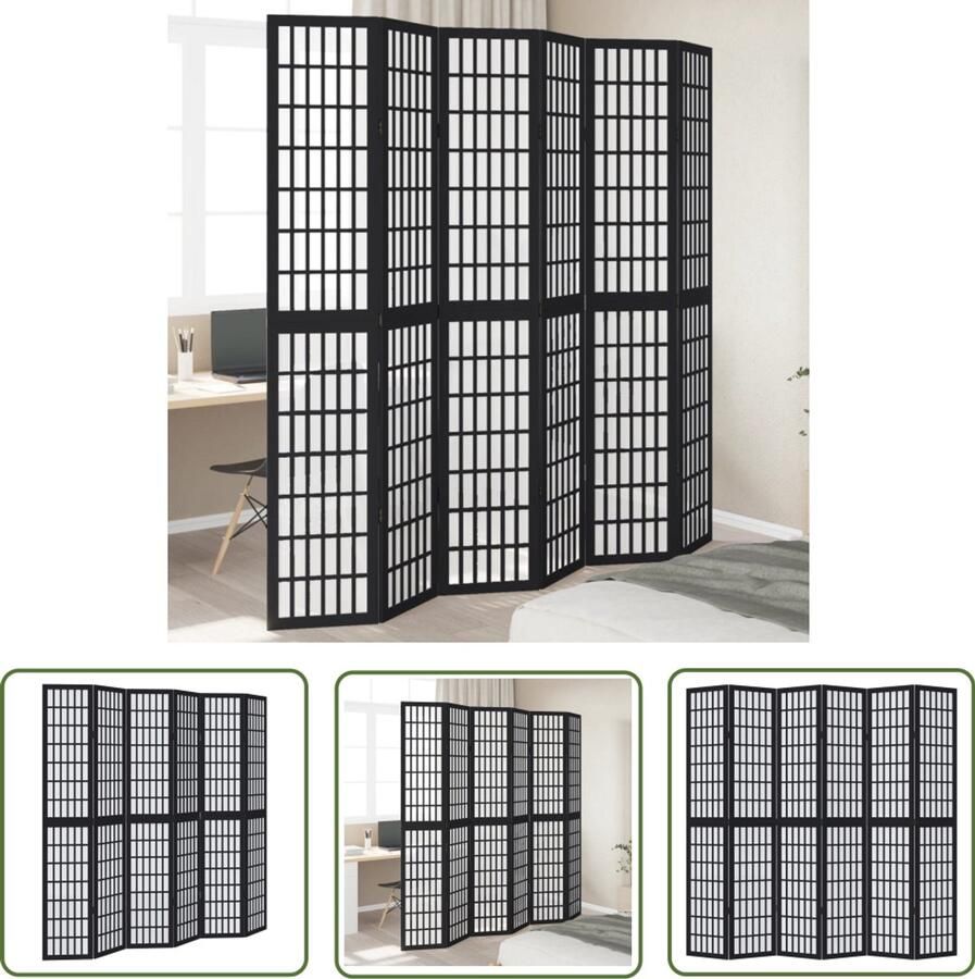 The Living Store Kamerscherm met 6 panelen massief paulowniahout zwart Kamerscherm Scheidingswand Houten Kamersscherm Paulowniahout Zwarte Kamersscherm