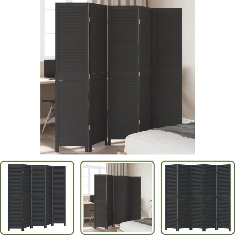 The Living Store Kamerscherm Paulowniahout Zwart 175-180 x 180 cm 5-panelig