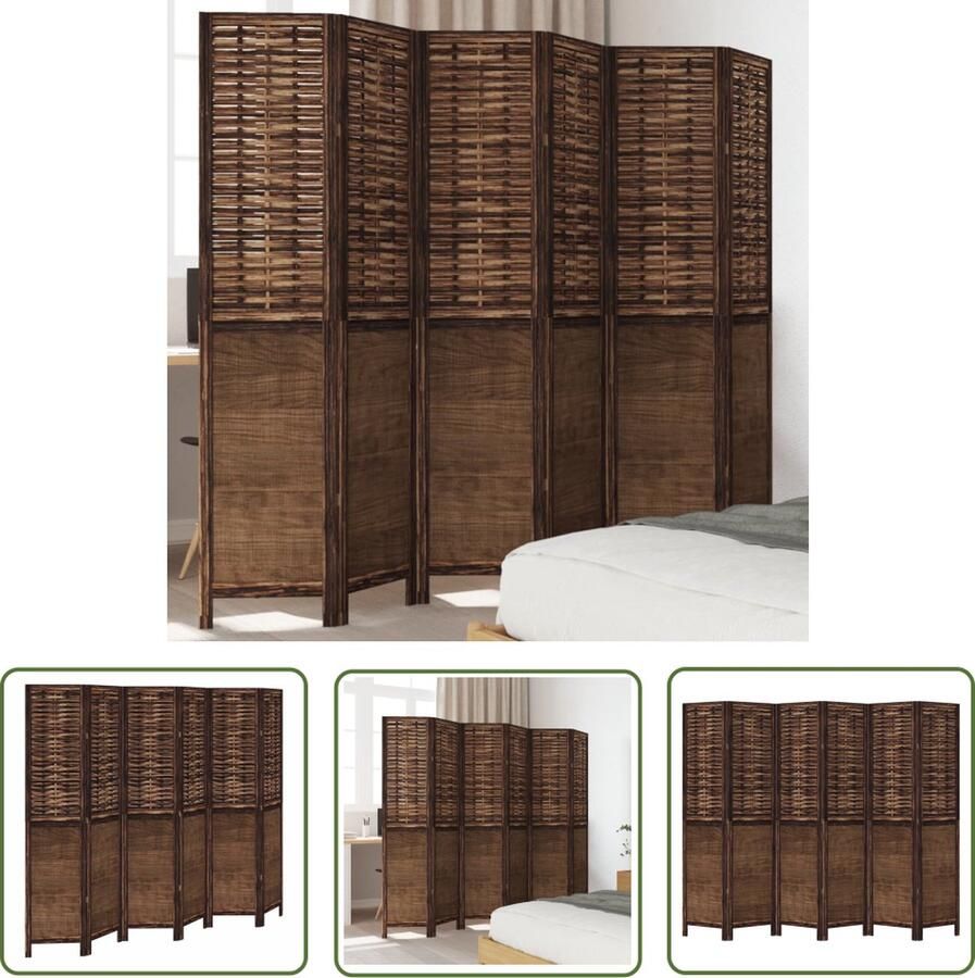 The Living Store Kamerscherm Scharnierend Bamboe Hout 210-215 x 180 cm Donkerbruin Branded Massief Paulowniahout 6 Panelen