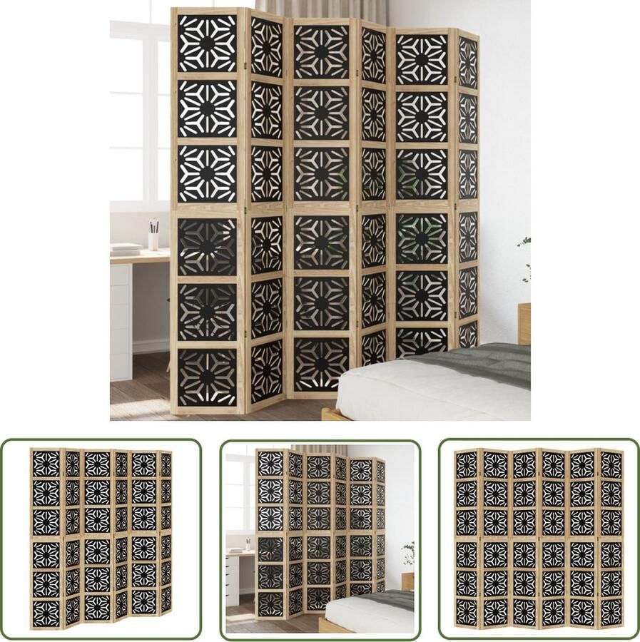 The Living Store Kamerscherm met 6 panelen massief paulowniahout bruin en zwart Kamerscherm