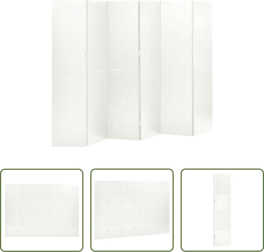 The Living Store Kamerscherm met 6 panelen 240x180 cm staal wit Kamerscherm
