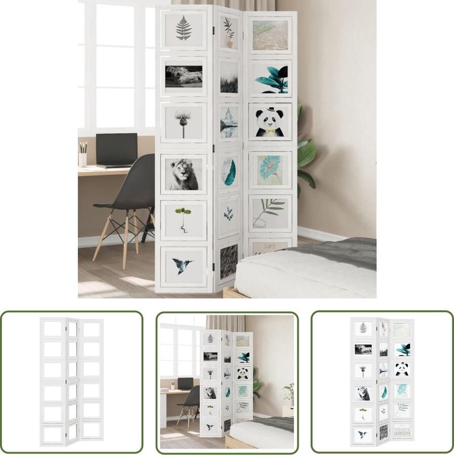 The Living Store Kamerscherm Vintage Wit 105-110 x 200 cm Massief Paulowniahout Kamerscherm Kamerscheidingswand Paulownia Hout Vintage Wit
