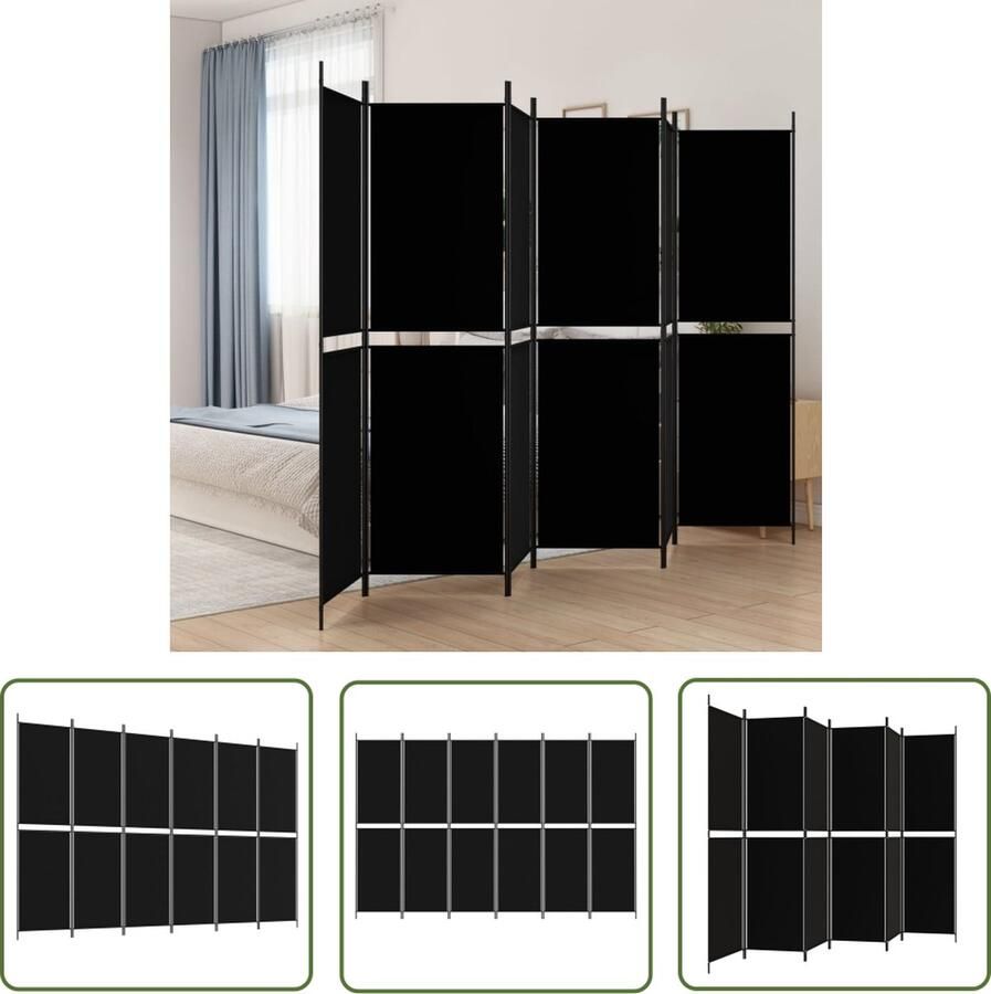 The Living Store Kamerscherm Zwart 300 x 200 cm Inklapbaar