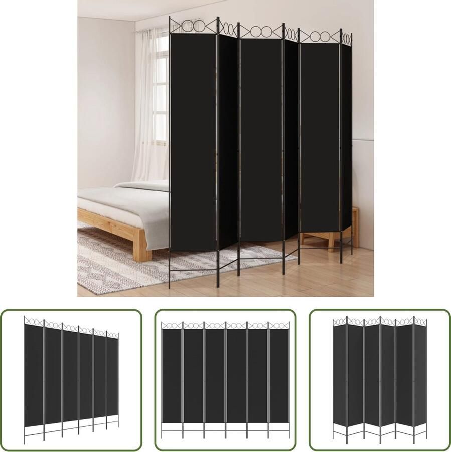 The Living Store Kamerscherm Zwart 6 Panelen 240x220cm Duurzaam en Inklapbaar