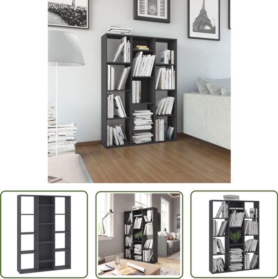 The Living Store Kamerscherm boekenkast 100x24x140 cm bewerkt hout grijs Kamerscherm Boekenplank Opslagoplossing Woonaccessoires Designmeubel