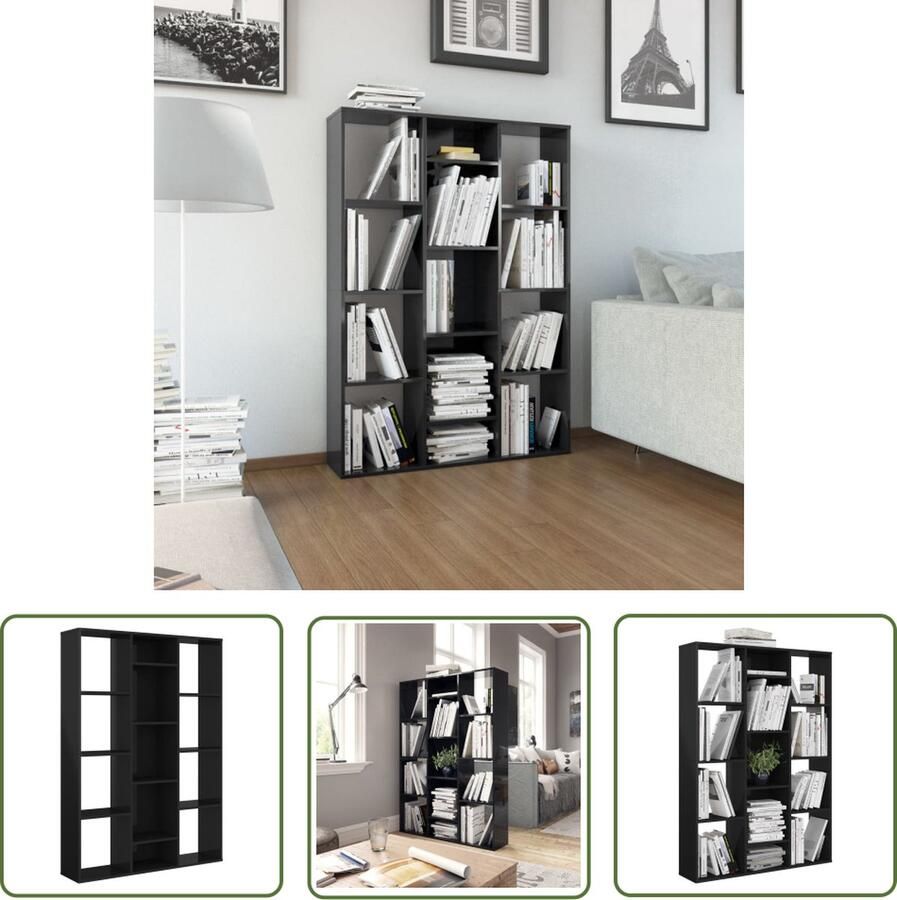 The Living Store Kamerscherm Klassiek Hoogglans Zwart 100 x 24 x 140 cm Met 13 vakken Kamerscherm Boekenkast Wanddecoratie Opslagruimte Zwarte Meubels