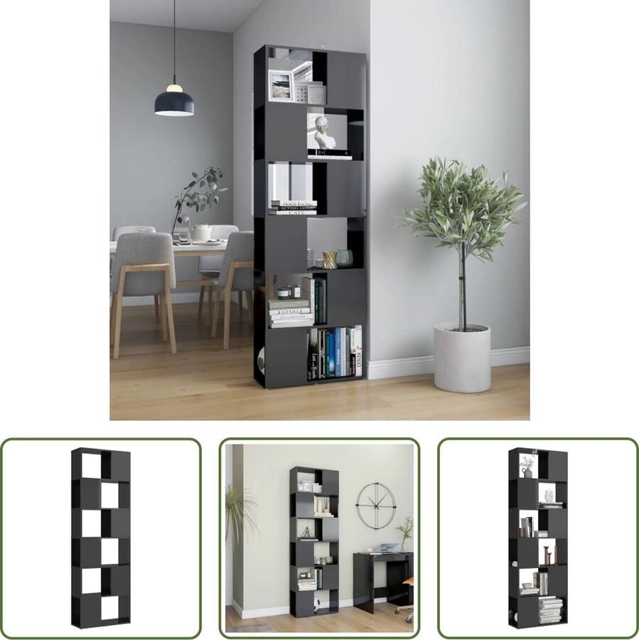 The Living Store Kamerverdeler Boekenkast 60x24x186 cm Hoogglans grijs - Foto 2