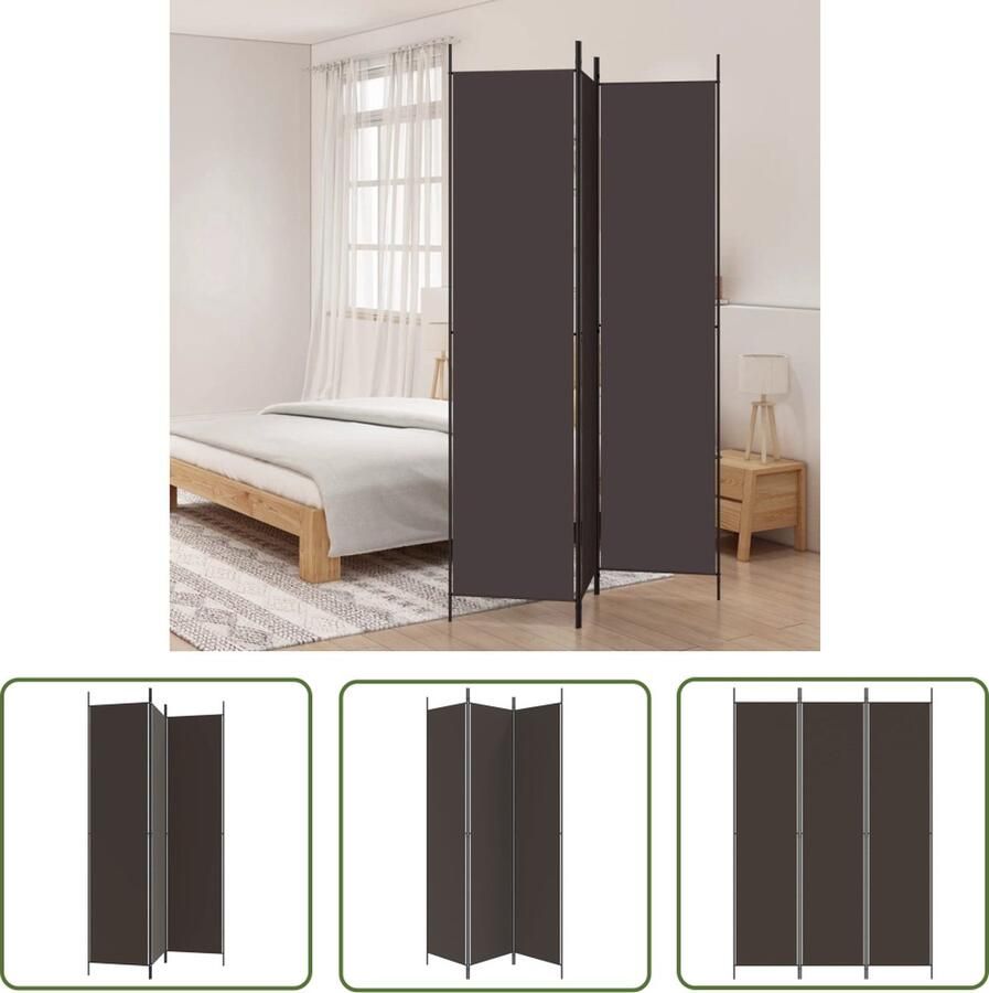 The Living Store Kamscherm 3 panelen 150 x 220 cm Bruin stof (100% polyester) en ijzer Kamerscherm Scheidingswand Privacy Screen Bruine Kussens Stoffen Wanddecoratie