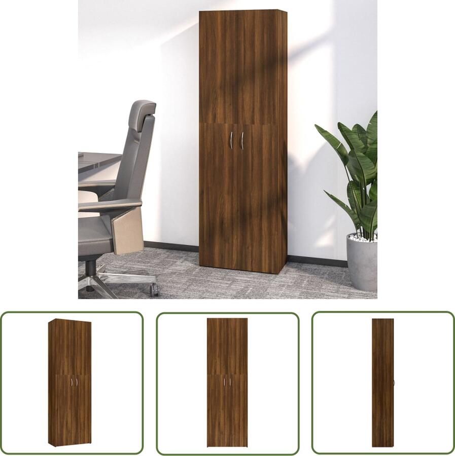 The Living Store Kantoorkast 60x32x190 cm bewerkt hout bruin eikenkleur KantoorKast Houten Kast Bruine Eik Opslagkast Archivak - Foto 2