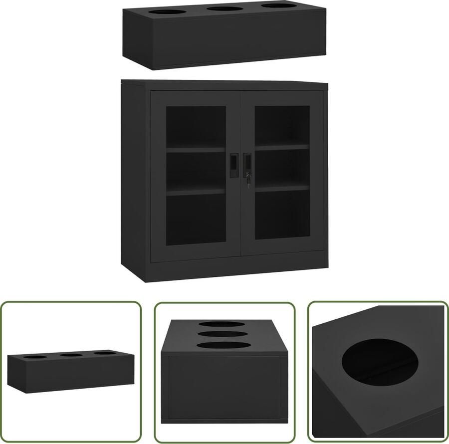 The Living Store Kantoorkast Plantenbak Staal en Gehard Glas 90 x 40 x 113 cm Antraciet Kantor Meubilair Opbergkast Plantenkast Metalen Kast Glazen Kast - Foto 3