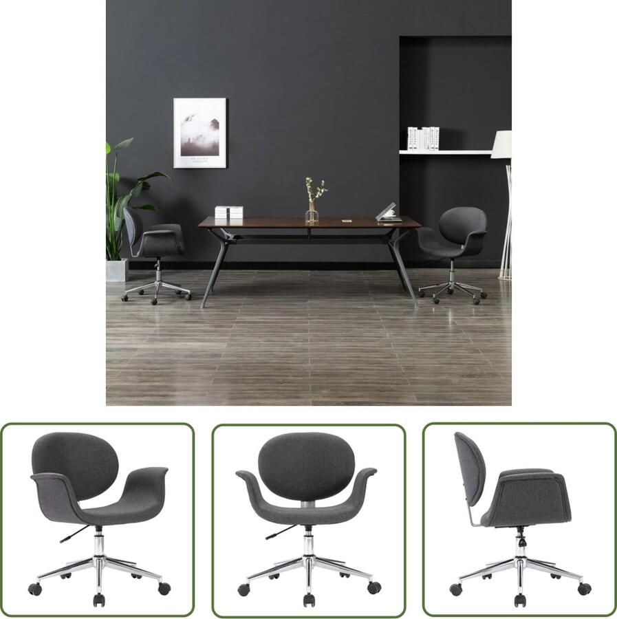 The Living Store Eetkamerstoel Donkergrijs 67x62x(80-87.5) cm 360 graden draaibaar en in hoogte verstelbaar Eetkamerstoel Draaibare Stoel Grijze Stoel Donkere Stoel Comfort Stoel - Foto 2