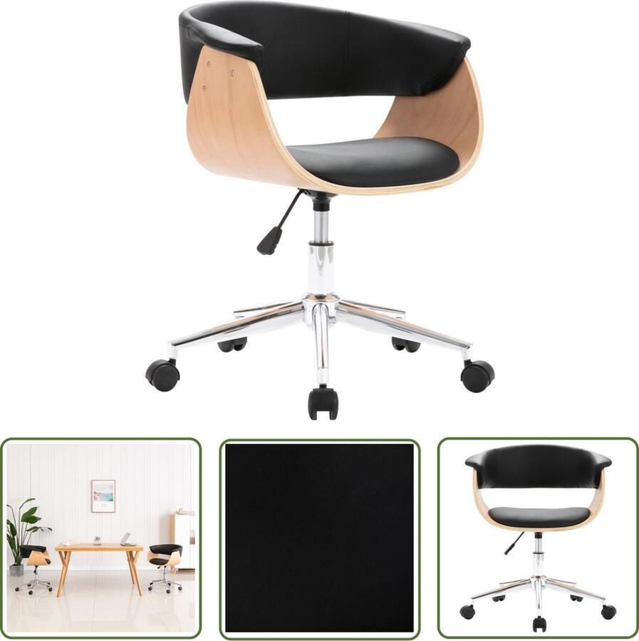 The Living Store Kantoorstoel Prime Draaibaar Zwart Kunstleer 59.5 x 58 x (66 74) cm Ergonomisch Kantoorstoel Zwarte Kantoorsstoel Draaibare Stoel Ergonomische Stoel Bureaustool - Foto 2