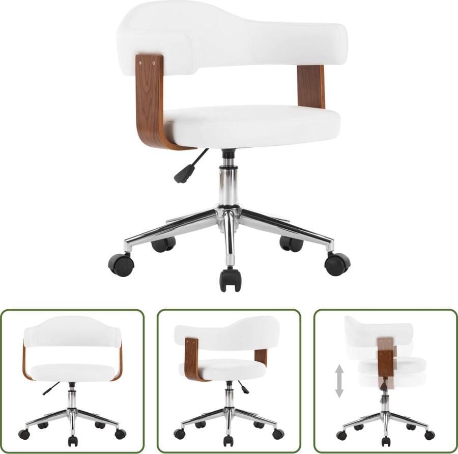 VidaXL The Living Store Kantoorstoel Draaibaar Kunstleer Houten frame Stalen poten Wit 49.5x51.5x94.5-115.5cm - Foto 2