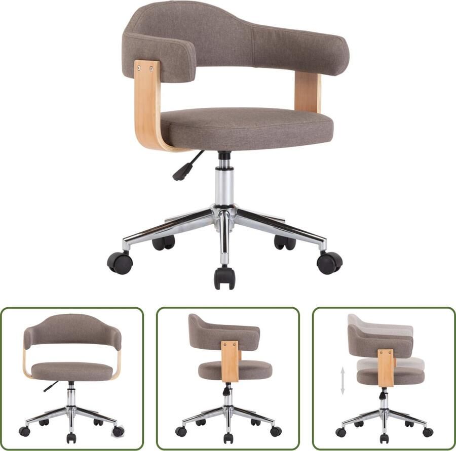 The Living Store Kantoorstoel draaibaar gebogen hout en stof taupe Kantoorstoel Bureaustoel Ergonomische Stoel Draaibare Stoel Taupe Kleur - Foto 2