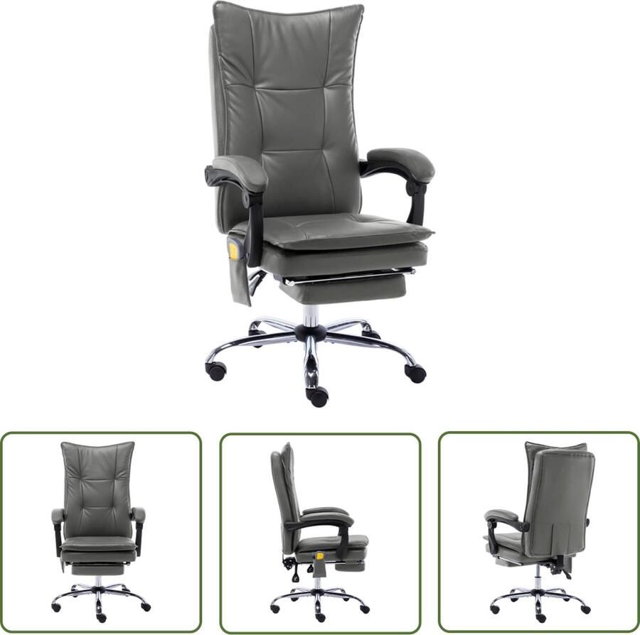 The Living Store Kantoorstoel Ergonomisch Antraciet Verstelbaar Massagefunctie Verwarming Kunstleer - Foto 2
