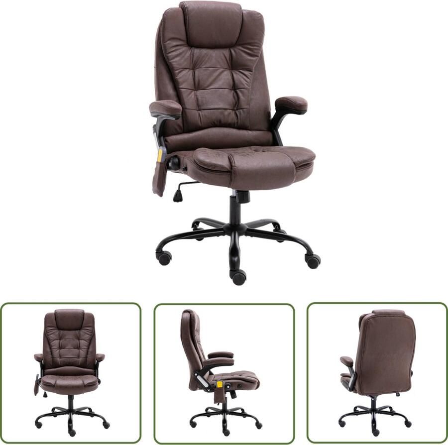 The Living Store Kantoorstoel Ergonomisch Massage- en ligfunctie Kunstsuède Donkerbruin 67x71x(110-119) cm Kantoorstoel Ergonomische Stoel Massage Stoel Bureaustoel Computerstoel - Foto 2