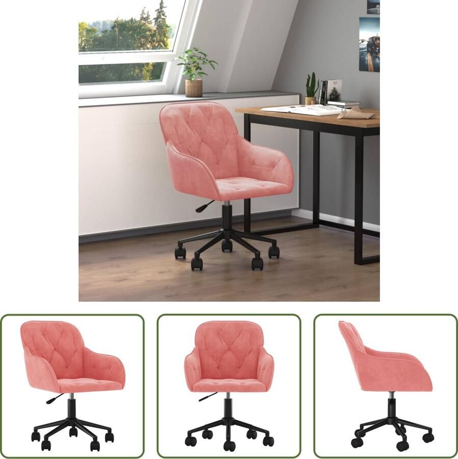 VidaXL Kantoorstoel draaibaar fluweel roze Kantoorstoel Bureaustoel Roze Stoel Velvet Stoel Draaibare Stoel