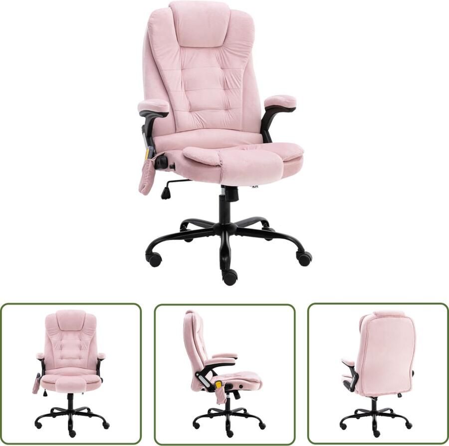 The Living Store Kantoorstoel Fluwelen Roze Ergonomisch Massage Verwarming Kantoorsstoel Bureaustoel Ergonomische Stoel Massage Stoel Verwarmende Stoel - Foto 2