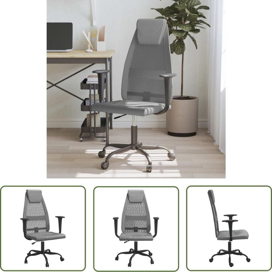 The Living Store kantoorstoel grijs 67 x 68 x 105-115 cm ademende mesh-stof stevig frame verstelbare hoogte Kantoorstoel Bureaustoel Mesh Stoffen Stoel Ergonomische Stoel Adjustable Height Chair