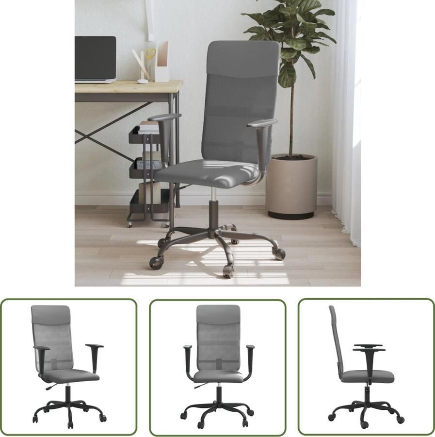 The Living Store Kantoorstoel Grijs 68 x 67 x 104-114 cm Ademende mesh-stof Stabiel frame Verstelbare hoogte 110 kg draagvermogen Kantoorstoel Bureaustoel Mesh Stoel Ergonomische Stoel Adjustable Height Chair