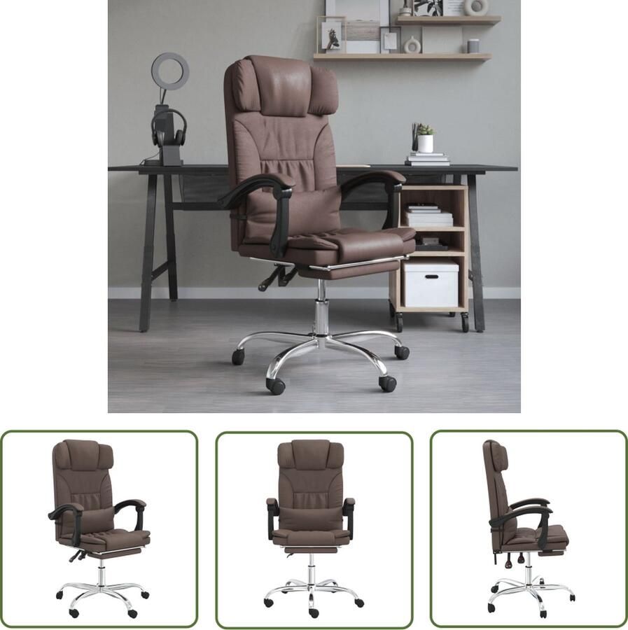 The Living Store Bureaustoel Verstelbaar Bruin Kunstleer Massagefunctie 63x56x(112.5-122) cm Kantoorstoel Bureaustoel Massage Functie Bruine Kleur Kunstleder - Foto 2