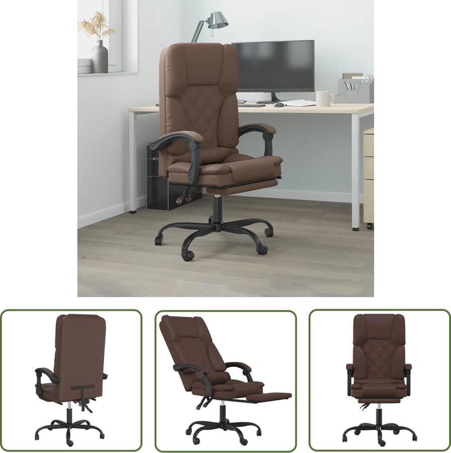 The Living Store Verstelbare Bureaustoel Bruin Kunstleer Massagefunctie Verstelbare Rugleuning en Voetensteun Stevig en Stabiel Frame 63x56x(110.5-120)cm Kantoorstoel Bureaustoel Massage Functie Verstelbaar Comfortabele Stoel - Foto 2