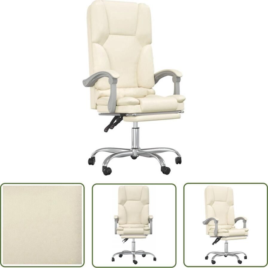 The Living Store Kantoorstoel massage verstelbaar kunstleer crèmekleurig Kantoorsstoel Bureaustoel Ergonomische Stoel Massage Functie Verstelbaar - Foto 2