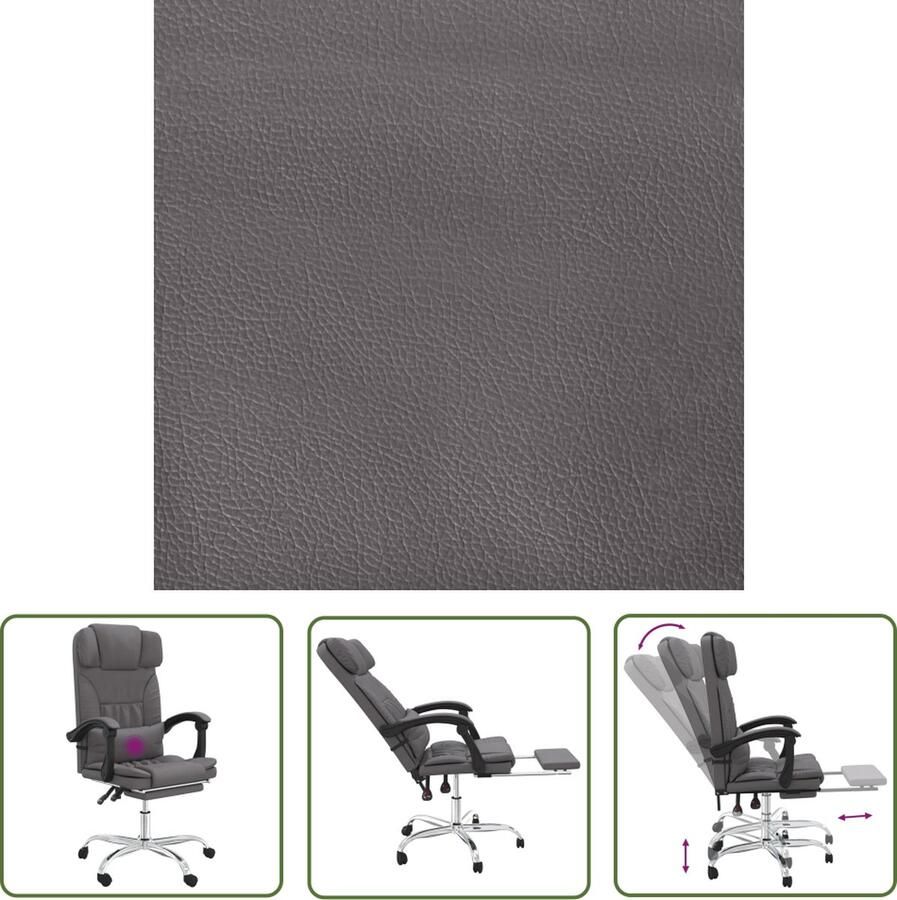 The Living Store Bureaustoel Massage Grijs 63 x 56 cm Verstelbare rugleuning Duurzaam kunstleer Kantoorsstoel Bureaustoel Ergonomische Stoel Massagestoel Kunstleder Stoel - Foto 2