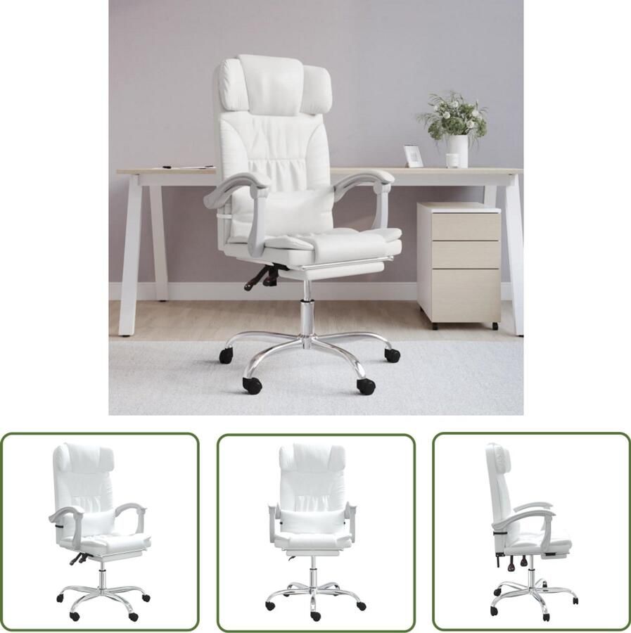 The Living Store Kantoorstoel massage verstelbaar kunstleer wit Kantoorstoel Bureaustoel Ergonomische Stoel Massage Functie Verstelbare Stoel