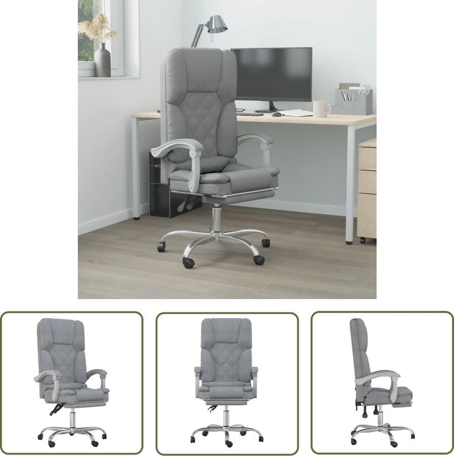 The Living Store Verstelbare Bureaustoel Lichtgrijs 63x56x(110.5-120) cm Massagefunctie Kantoorstoel Bureaustoel Ergonomische Stoel Massage Functie Verstelbare Stoel - Foto 2