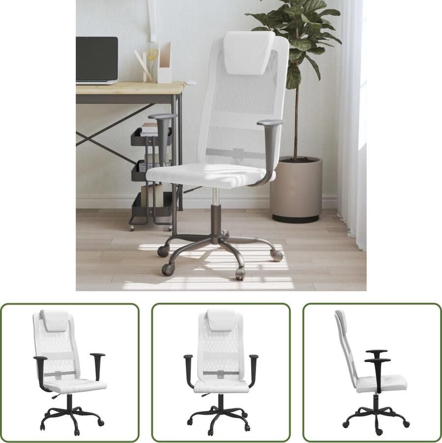 The Living Store Kantoorstoel Mesh 67 x 68 x 106-116 cm Wit Verstelbare hoogte Stevig frame Ademende mesh-stof