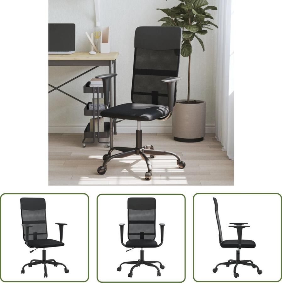 The Living Store Kantoorstoel Mesh Zwart 68x67x104-114 cm Verstelbare Hoogte 360 graden draaibaar Draagvermogen 110 kg