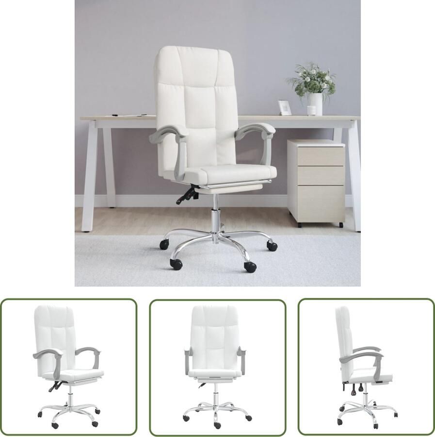 The Living Store Bureaustoel Verstelbaar Kunstleer Wit Duurzaam materiaal Verstelbare rugleuning en voetensteun Handig 360 graden draaibaar Stevig en stabiel frame Afmetingen 63x59x(114.5-124)cm