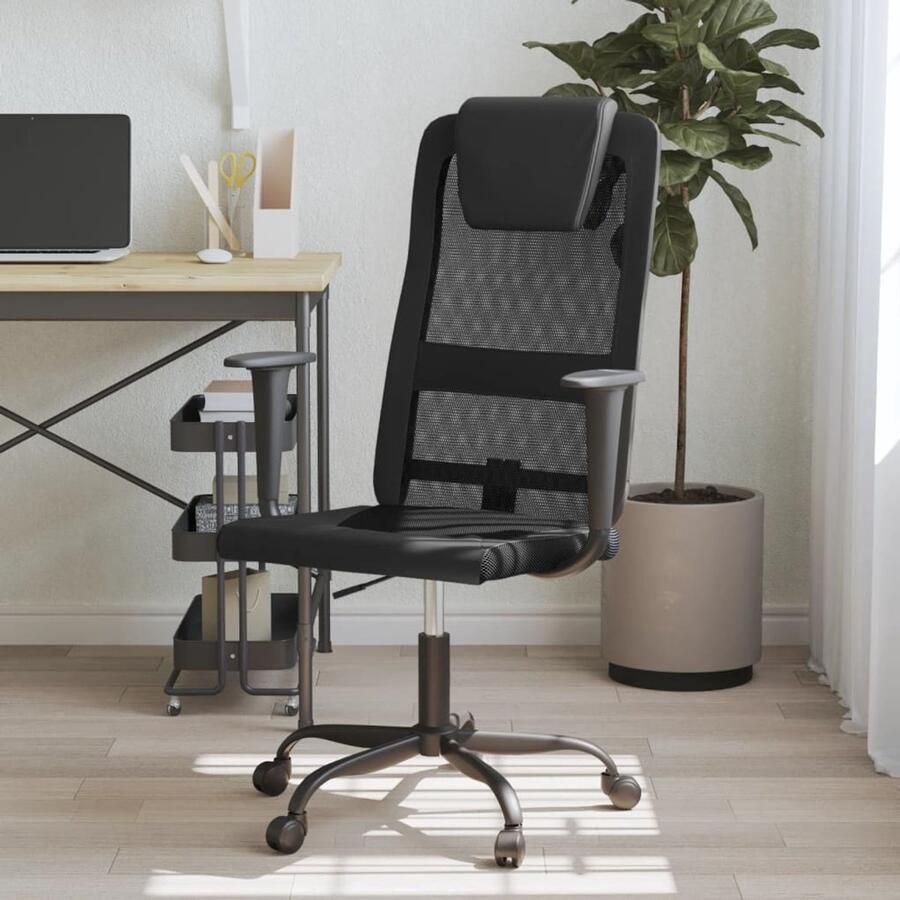 The Living Store Kantoorstoel Mesh Zwart 67x68x106-116cm Ademende stof Stevig frame Verstelbare hoogte Kantoorstoel Bureaustoel Mesh Stoel Ergonomische Stoel Adjustable Height Chair