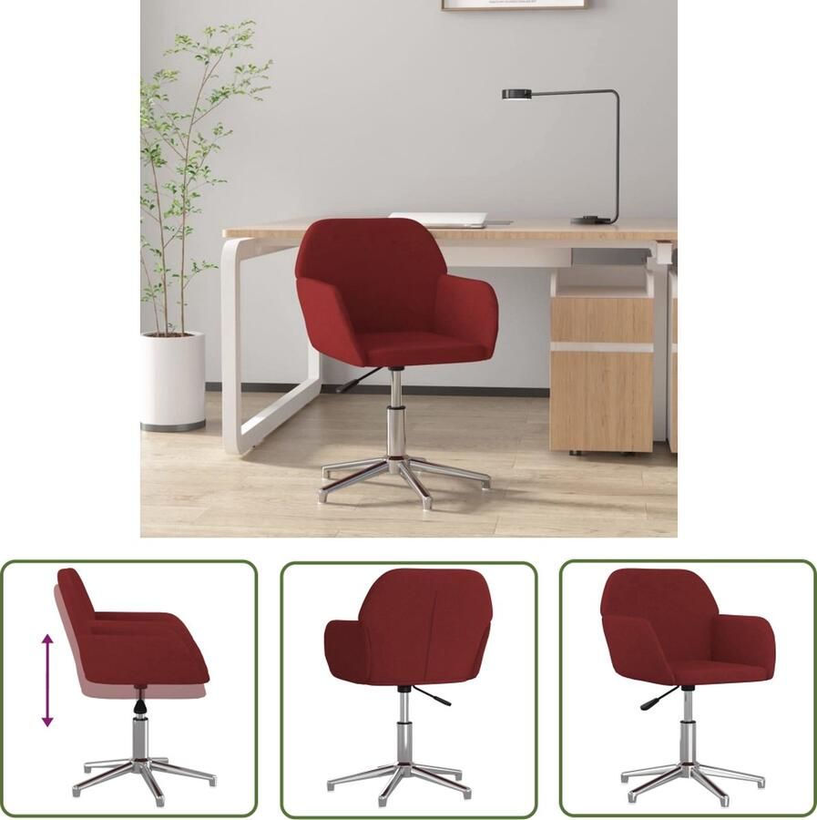 The Living Store Kantoorstoel Wijnrood Stof Metaal 53.5 x 57 x (70-77.5) cm 360 graden draaibaar