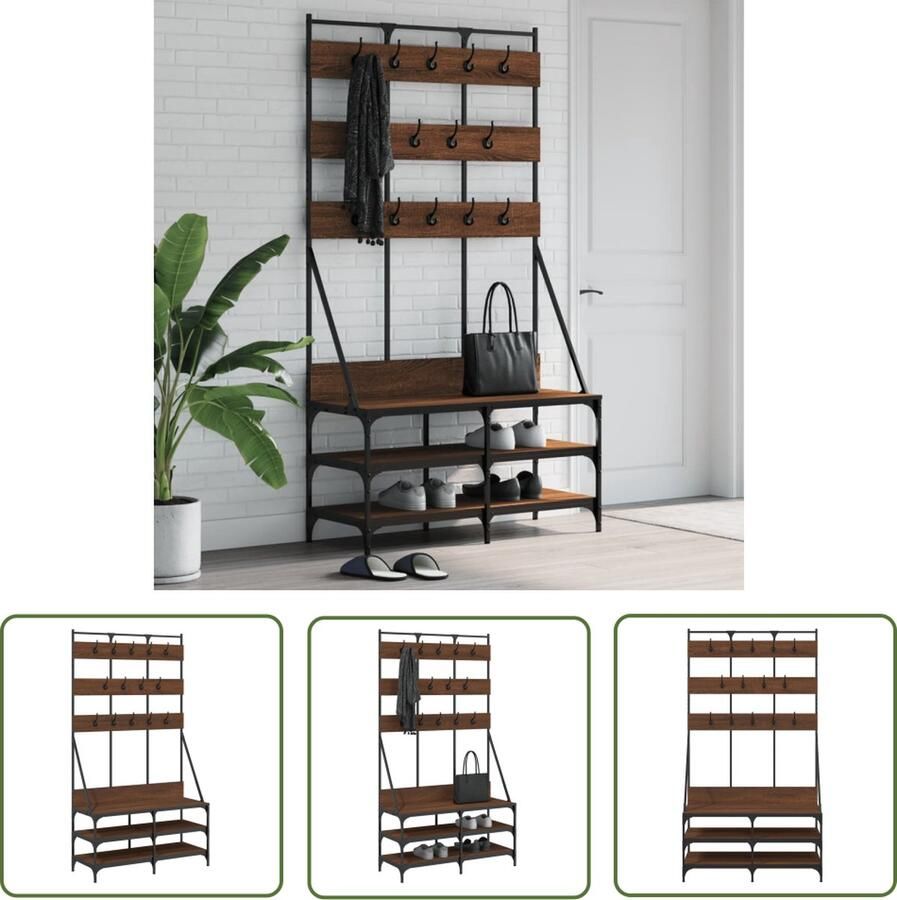 The Living Store Kapstok Bruineiken Vrijstaand 100 x 40 x 184 cm Duurzaam Hout en Metaal Kledingrek Kapstok Houten Kledingrek Vintage Kledingrek Kastoplossing - Foto 3