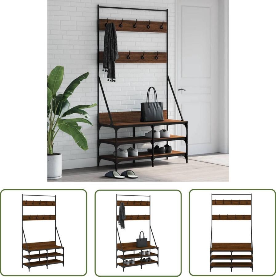 The Living Store Kapstok Bruineiken Vrijstaand Kledingrek 100x40x184cm Duurzaam materiaal Voldoende opbergruimte Kledingrek Kapstok Houten Kledingrek Kast Organisatie Garderobe Organizer - Foto 2