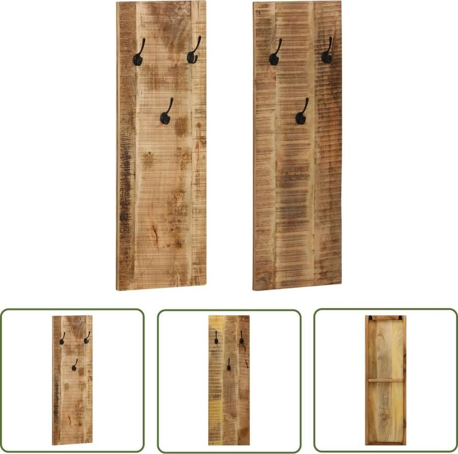 The Living Store Wandkapstokken 2 st 36x110x3 cm massief mangohout Vintage Kapstok Bruin Mangohout Kapstok Wandkapstok Retro Kapstok - Foto 2