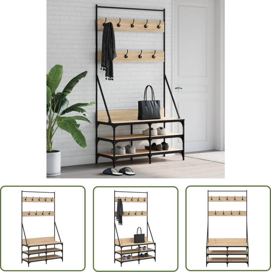 The Living Store Kledingrek met schoenenrek 100x40x184 cm sonoma eikenkleurig Kledingrek