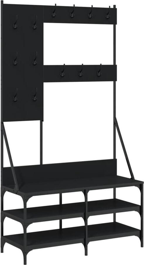 The Living Store Kapstok Zwart Hout en Metaal 100 x 40 x 184 cm Ruim en Trendy Kledingrek Kapstok Zwarte Kapstok Houten Kapstok Garderobe - Foto 3