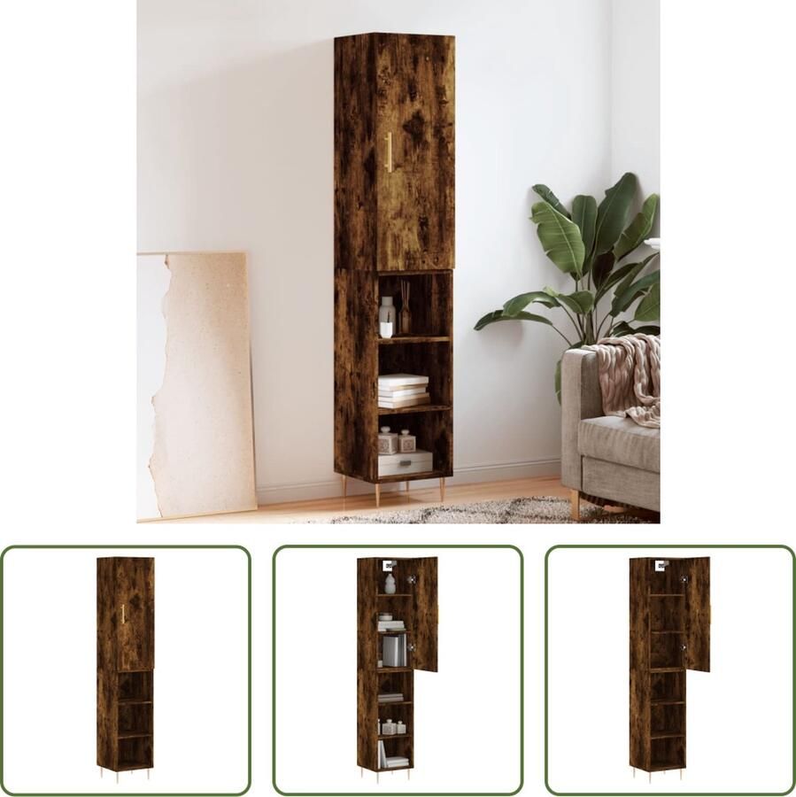 VidaXL Opbergkast Hoge Kast Hoge kast 34 5x34x180 cm bewerkt hout gerookt eikenkleurig Bruine Kast Houten Kast Vintage Kast