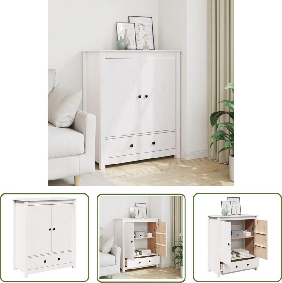 VidaXL The Living Store Hoge kast 83x41 5x100 cm massief grenenhout wit Houten Kast Grenoble Hout Dressoir Opbergkast Vintage Stijl