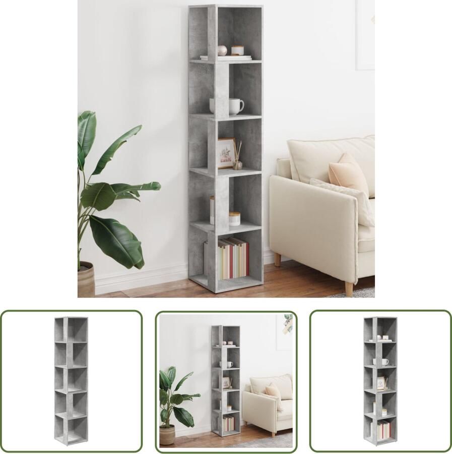 The Living Store Kast Hoekmeubel Opbergkast met 5 vakken Stevig en compact Betongrijs 33 x 33 x 164.5 cm Hoekkast Opbergkast Kast Betongrijs Houten Kast - Foto 3