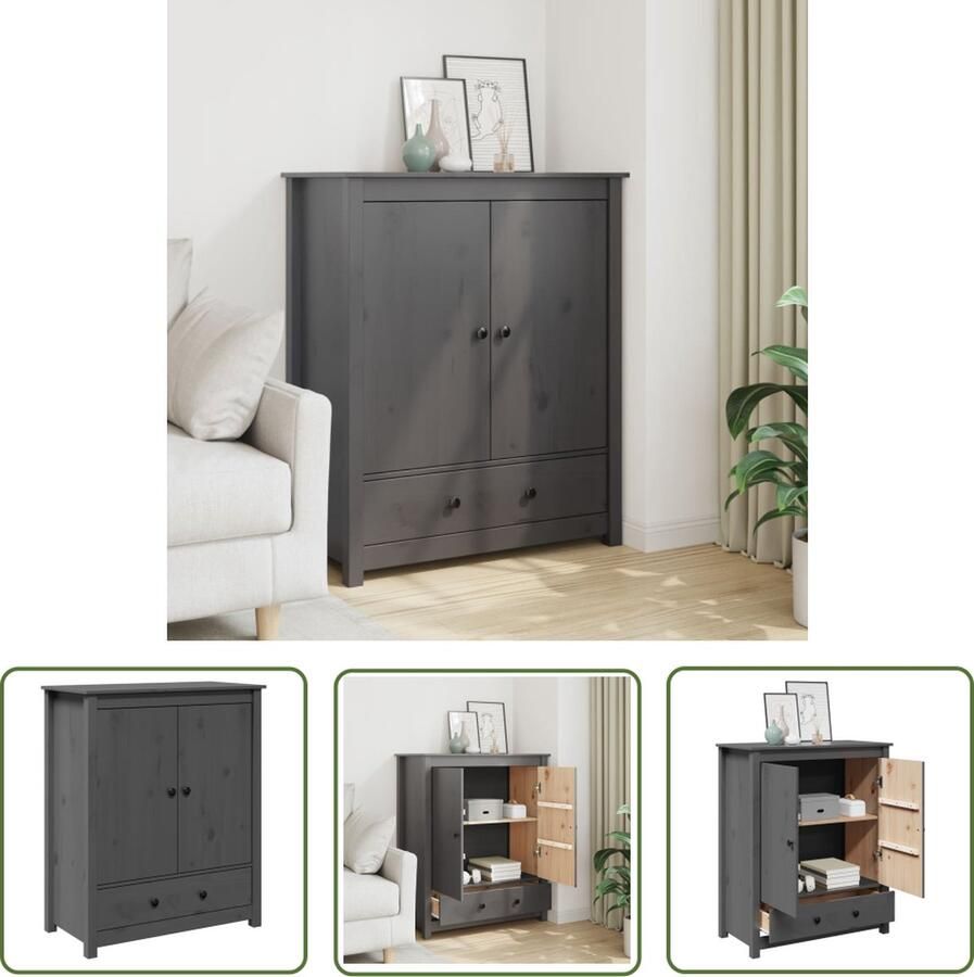 The Living Store Hoge kast 83x41 5x100 cm massief grenenhout grijs Houten Kast Grenoble Hout Vintage Kast Landelijk Interieur Opslagkast