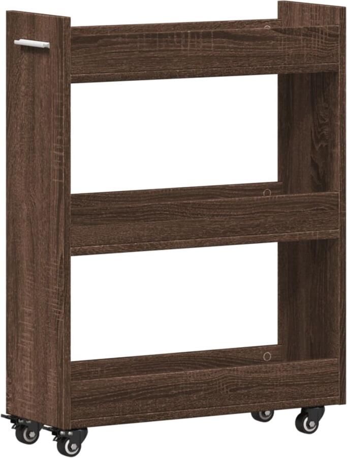 The Living Store Kast met wieltjes 60x22x79 bewerkt hout bruin eikenkleurig Dressoirkast Houten Kast Opbergkast Salontafel Tv Tafel - Foto 2