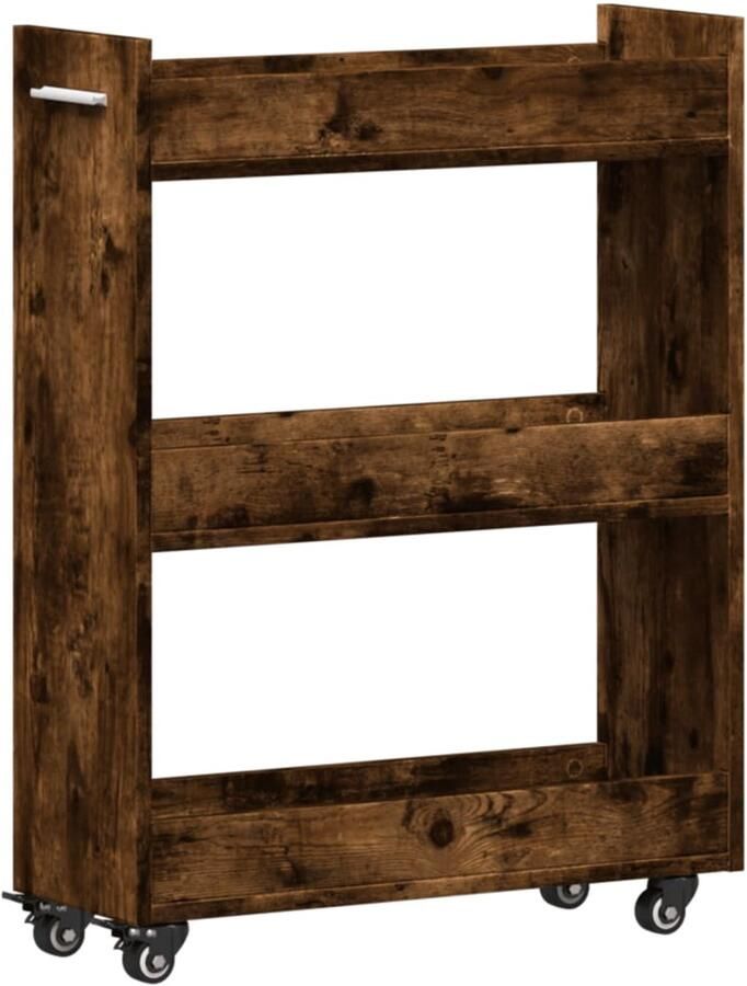 The Living Store Kast met wieltjes 60x22x79 bewerkt hout gerookt eikenkleurig Dressoir Opbergkast Houten Kast Vintage Kast Landelijk Design - Foto 2