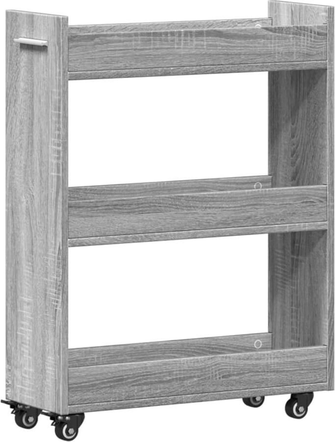The Living Store Kast met wieltjes 60x22x79 bewerkt hout grijs sonoma Dressoir Opbergkast Grijze Kast Houten Kast Salontafel - Foto 2